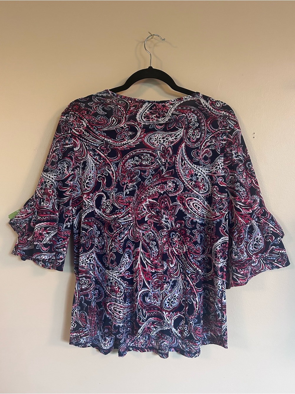 Roz & Ali Navy and Pink Paisley Ruffle-Sleeve Tunic